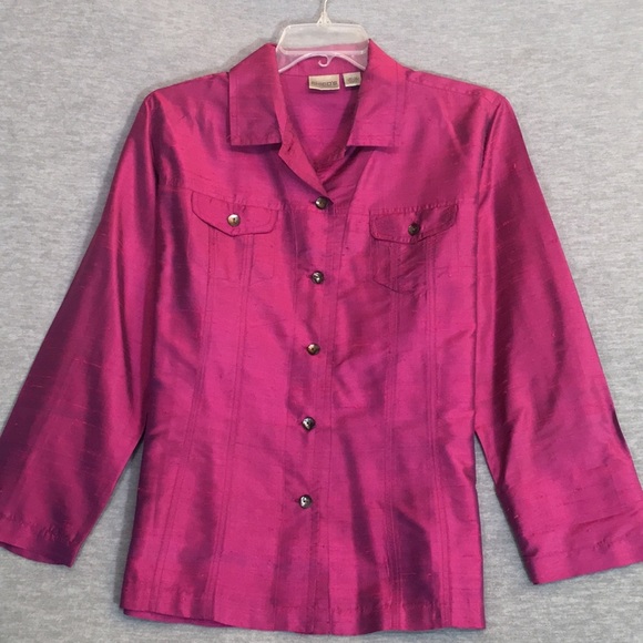 CHICO’S Silk Textured Oversized Relaxed Fit Fuchsia Jacket Size Large - Picture 2 of 16